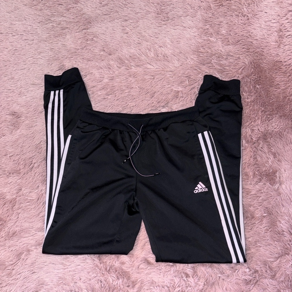 Adidas Black Joggers with light pink Stripes